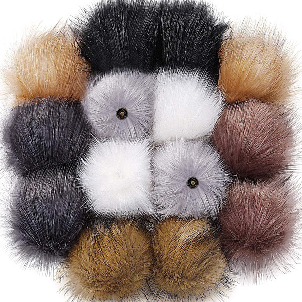14 Pieces 10cm Faux Fur Pom Pom Ball Fluffy Pompom Ball Hat Faux Fur Pom Pom  Balls with Removable Press Button for Knitting Hat Gloves Keychains  Accessories (Popular Mix Colors)